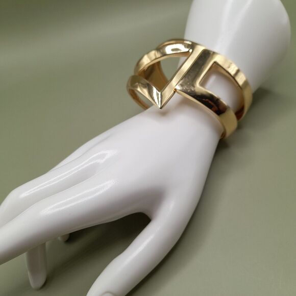 Vtg Wide Bracelet Bangle Hinged Clamper Art Deco Revival Jewelry Unique - Picture 10 of 10